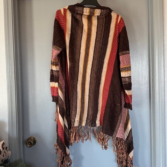Maurices Lightweight Striped Brown Rust Cardigan Duster Sweater Fringed sz XL - Picture 2 of 5